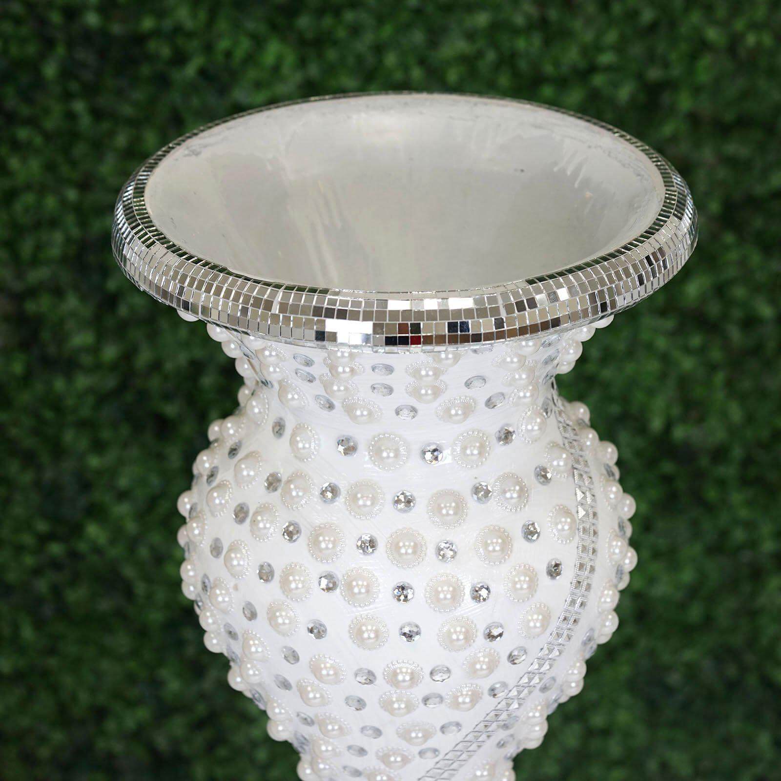 40" Magical Mermaid Style Mirror Mosaic and Pearl Studded Floor Vase
