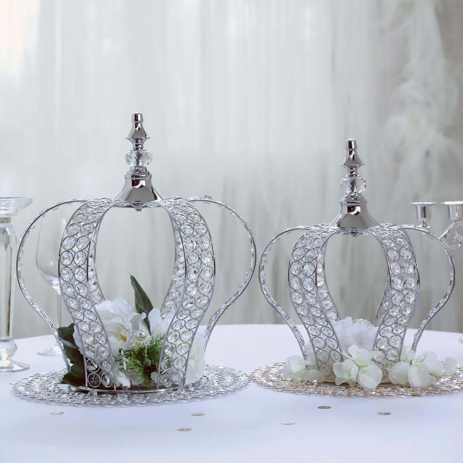Wired Metal Round Charger Plate 14" in SIlver with Acrylic Crystal Beads, Glamorous Decorative Dinner Charger Tableware