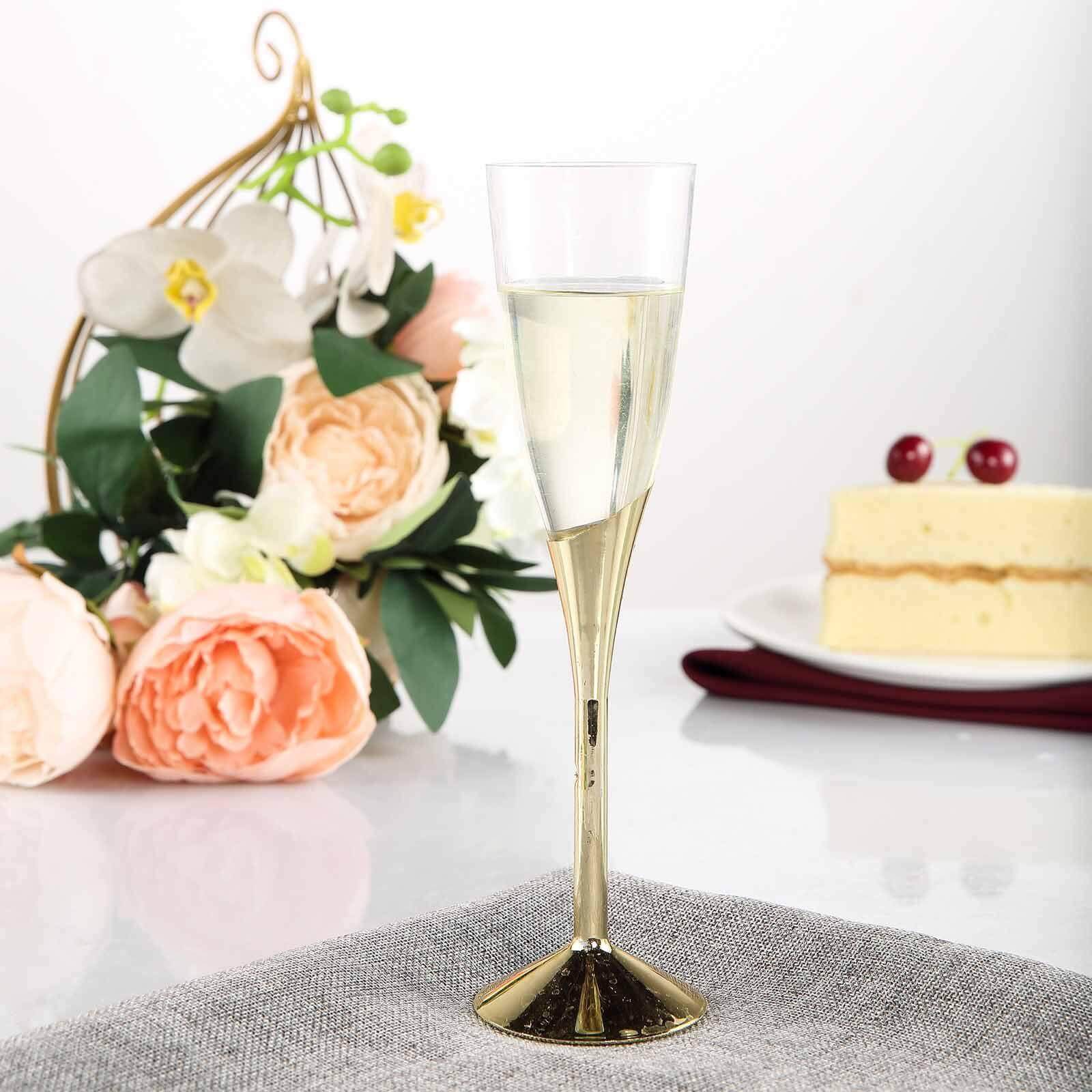 6-Pack Plastic Champagne Flutes Clear/Gold - Stylish Disposable Glasses for Toasts 5oz