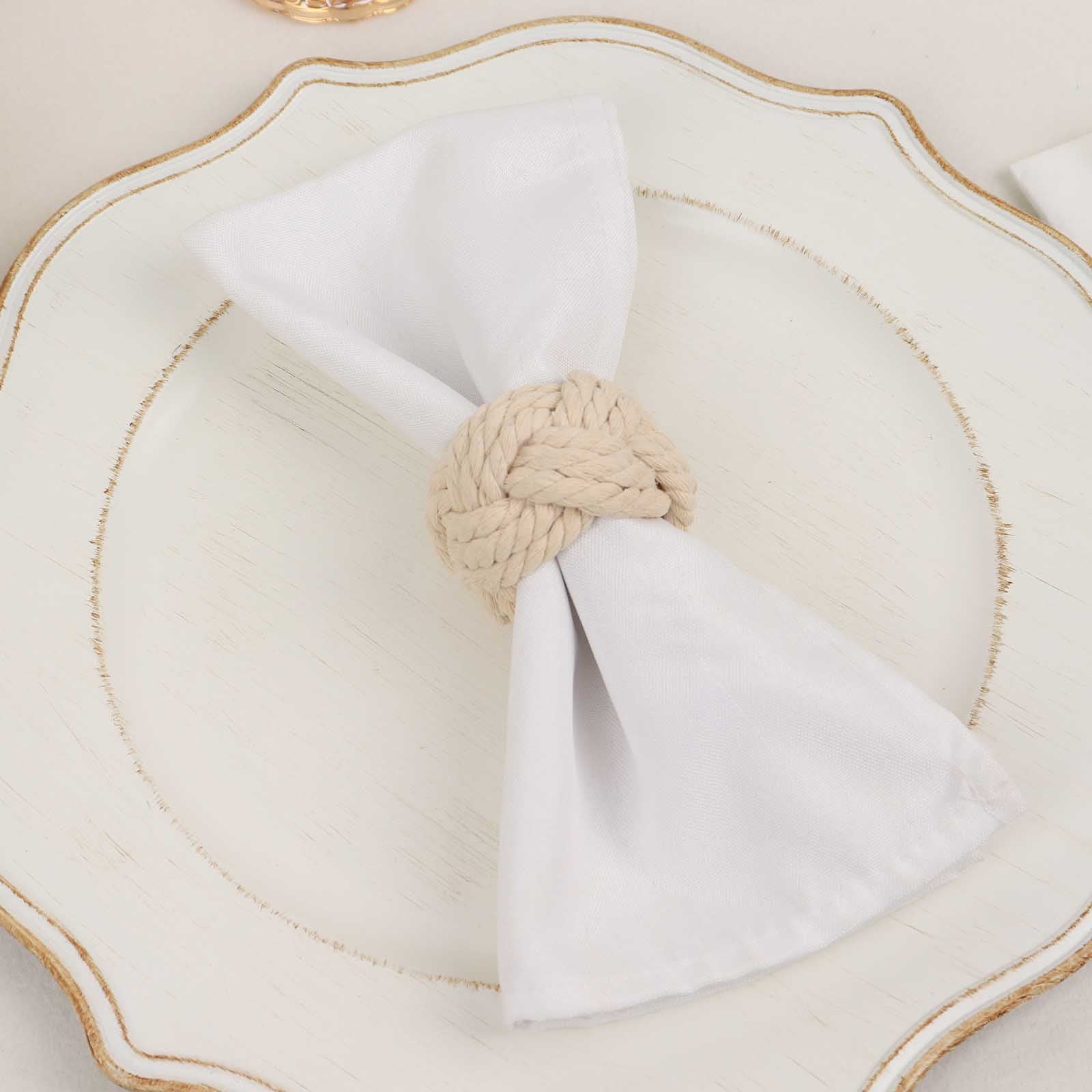4 Pack Rustic Cream Burlap Napkin Rings, Handmade Braided Jute Napkin Holders