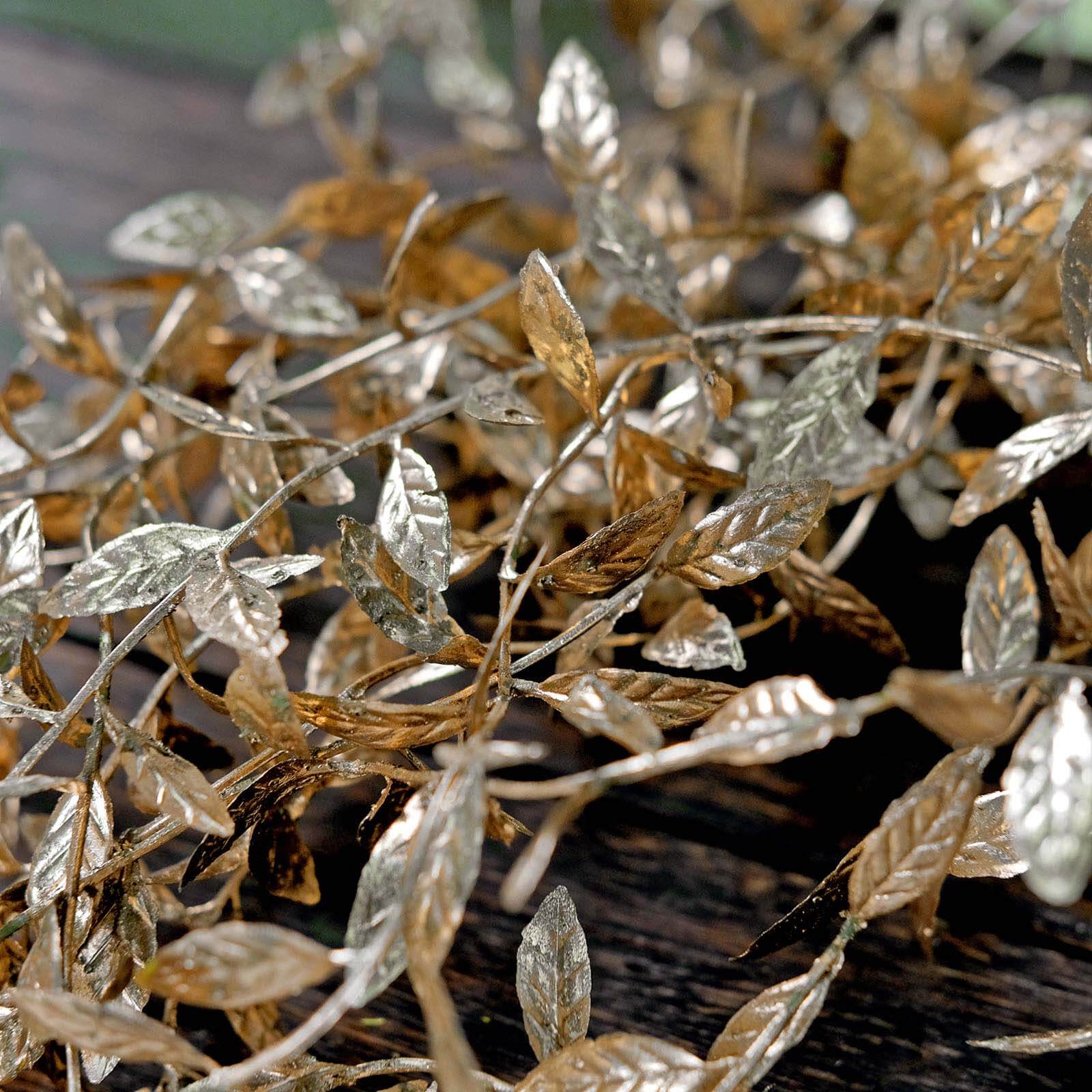 2-Pack Artificial Hanging Ivy Leaf Stem Garlands Metallic Gold - UV Resistant & Maintenance Free Faux Decorative Willow Vines 41"
