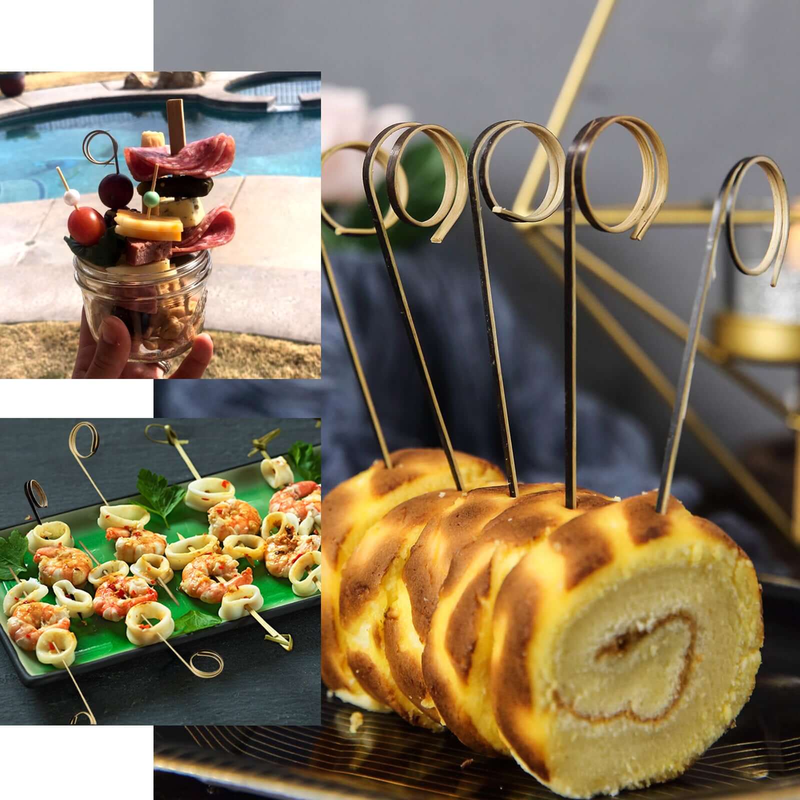 100-Pack Bamboo Cocktail Sticks Black Loop Ring Decorative Top Design - Eco Friendly Party Picks 5"