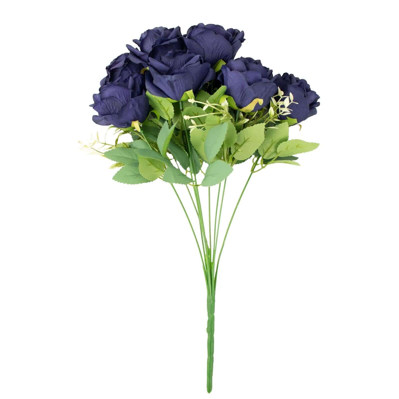 2 Bushes 18" Real Touch Navy Blue Artificial Rose Flower Bouquet, Silk Long Stem Flower Arrangements
