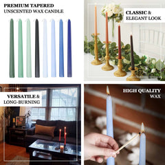 12-Pack Taper Candles Premium Wax Design Black - Unscented Candles for Upscale Settings 10"