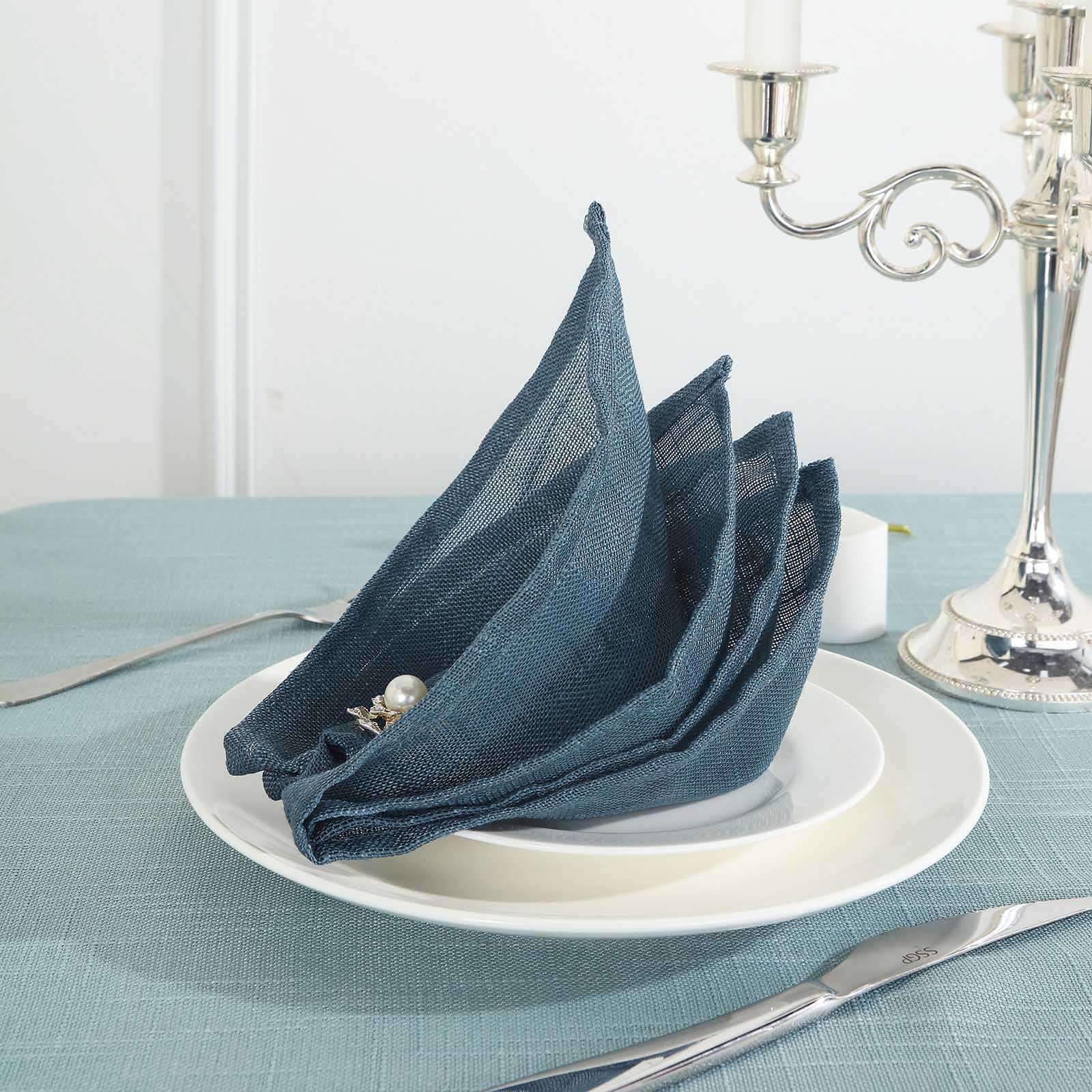5 Pack Faux Linen 20"x20" Napkins Blue - Slubby Textured & Wrinkle Resistant Cloth Napkins