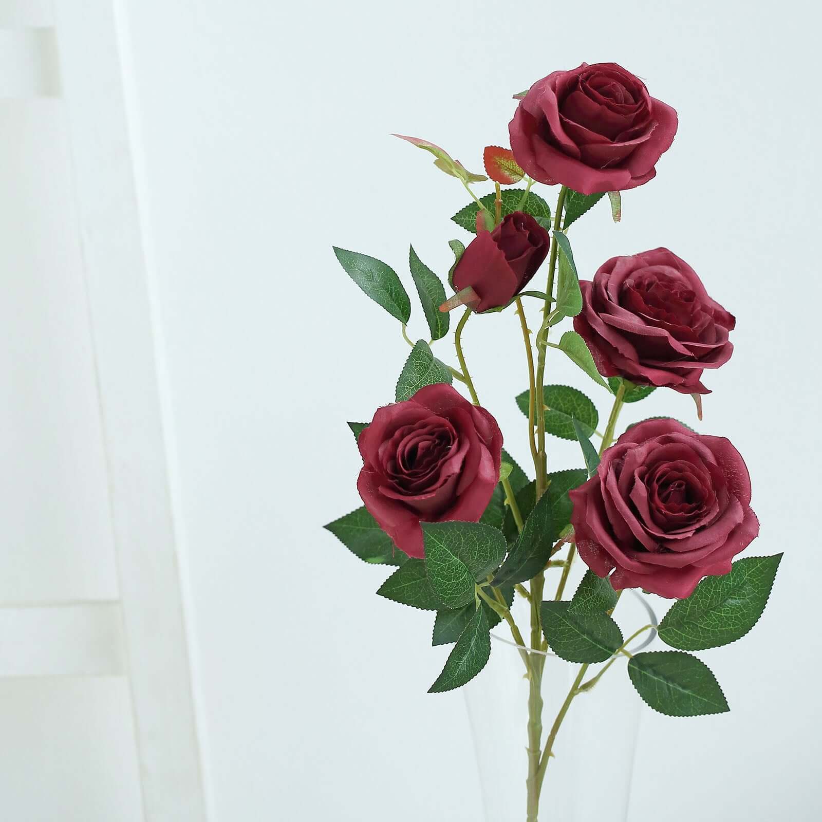 2 Bouquets 33" Tall Burgundy Artificial Silk Rose Flower Bush Stems