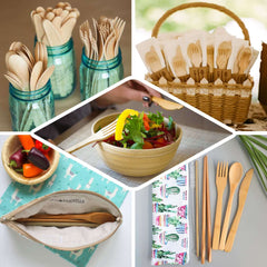 25 Pack 7" Eco Friendly Bamboo Disposable Picnic Spoons, Cutlery