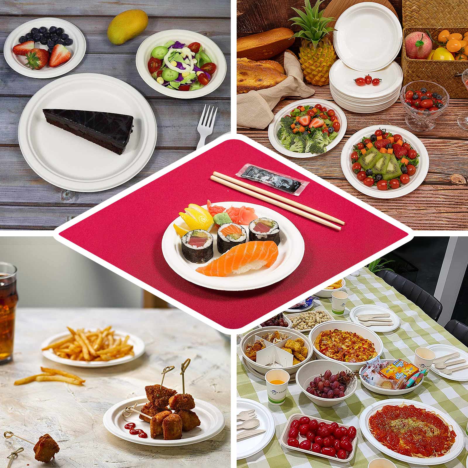 50-Pack Bagasse 9" Round Dinner Plates in White Biodegradable - Biodegradable Disposable Sugarcane Party Plates for Outdoor Celebrations & Picnics