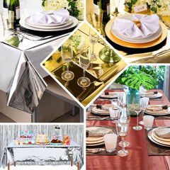 Metallic Foil Tablecloth Rectangle Silver - Decorative Disposable Table Cover 40"x90"