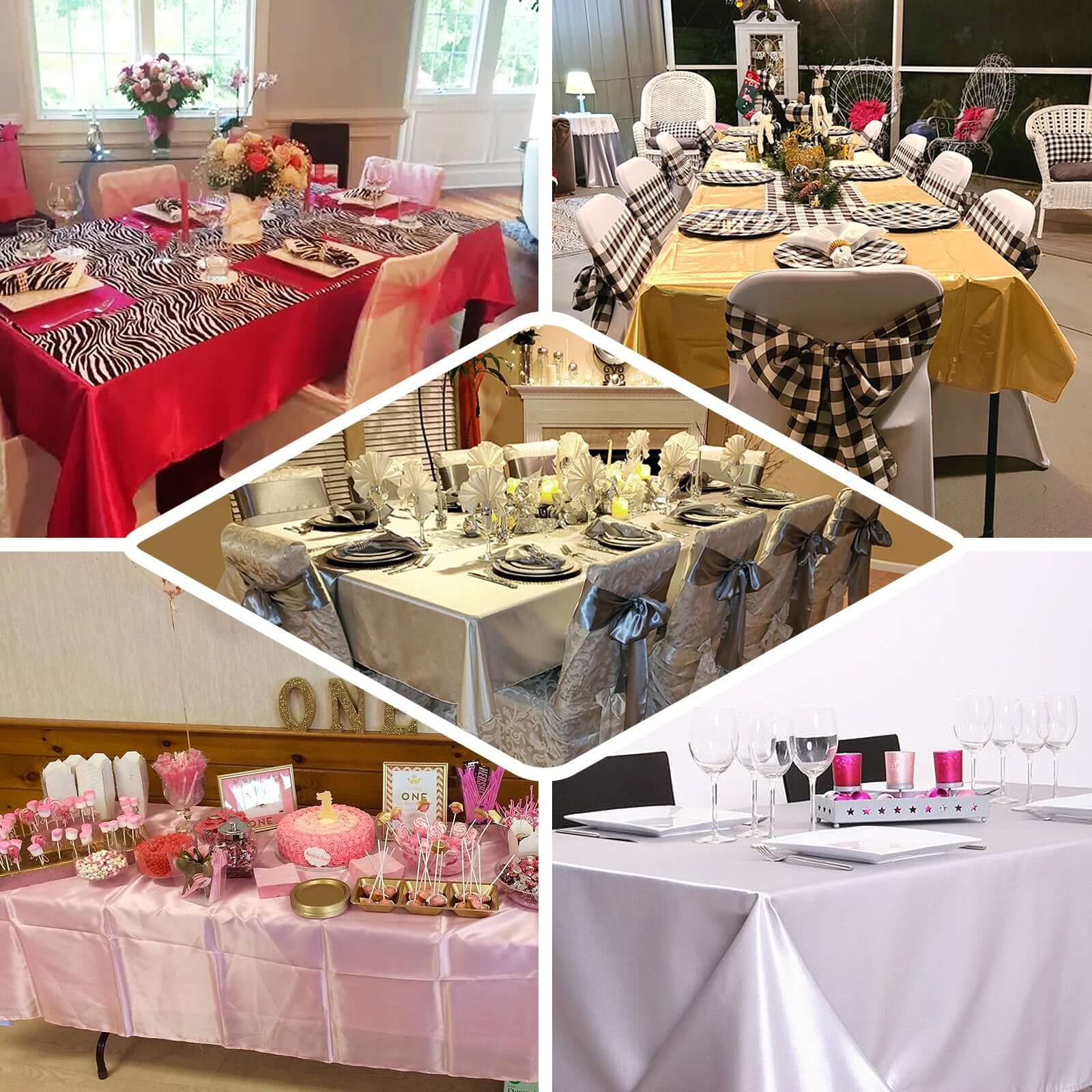 Satin Rectangular 60"x126" Tablecloth White - Smooth and Lustrous Finish for Weddings and Parties