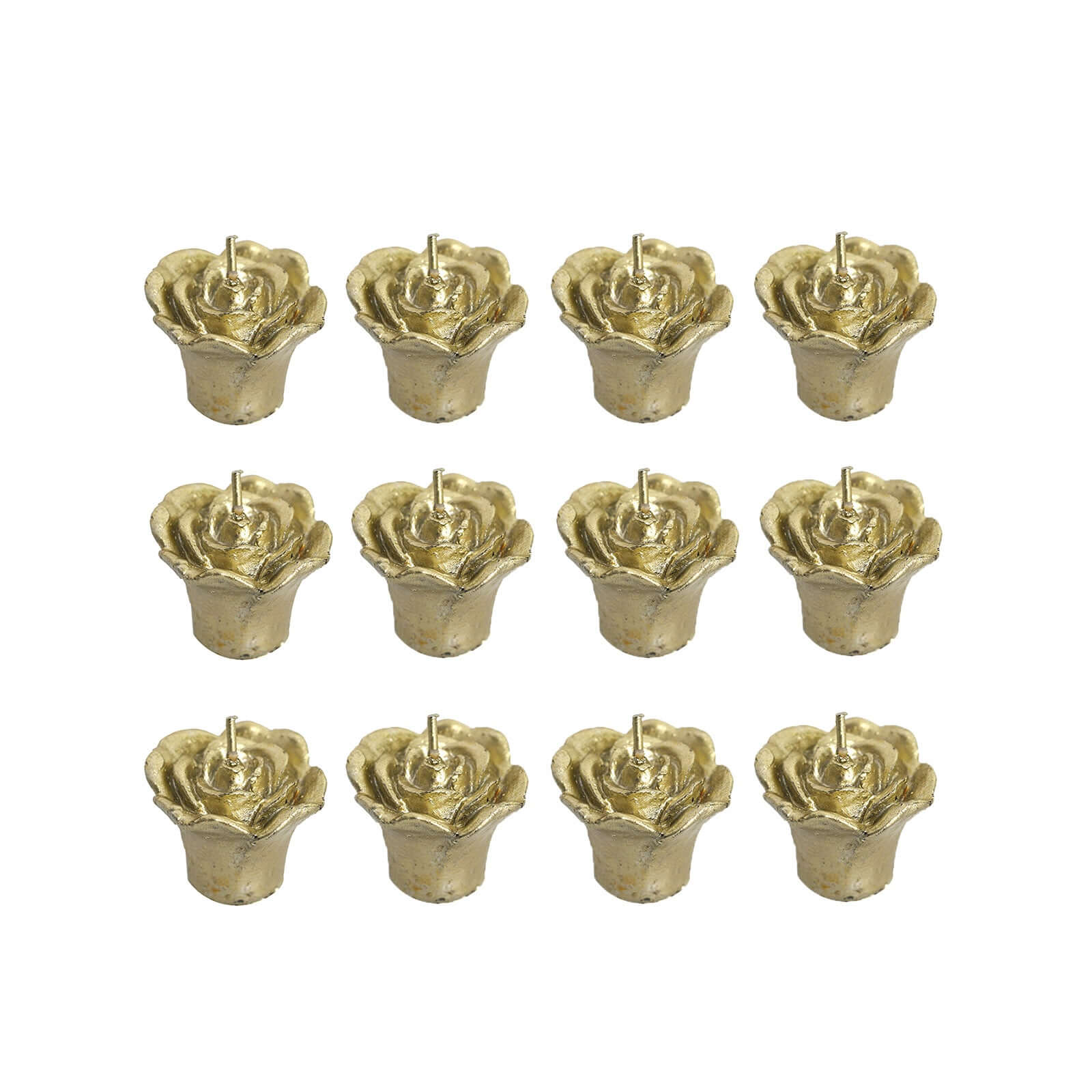 12-Pack Mini Floating Candles Rose Flower Design Gold - Wedding Vase Fillers for Decor 1"
