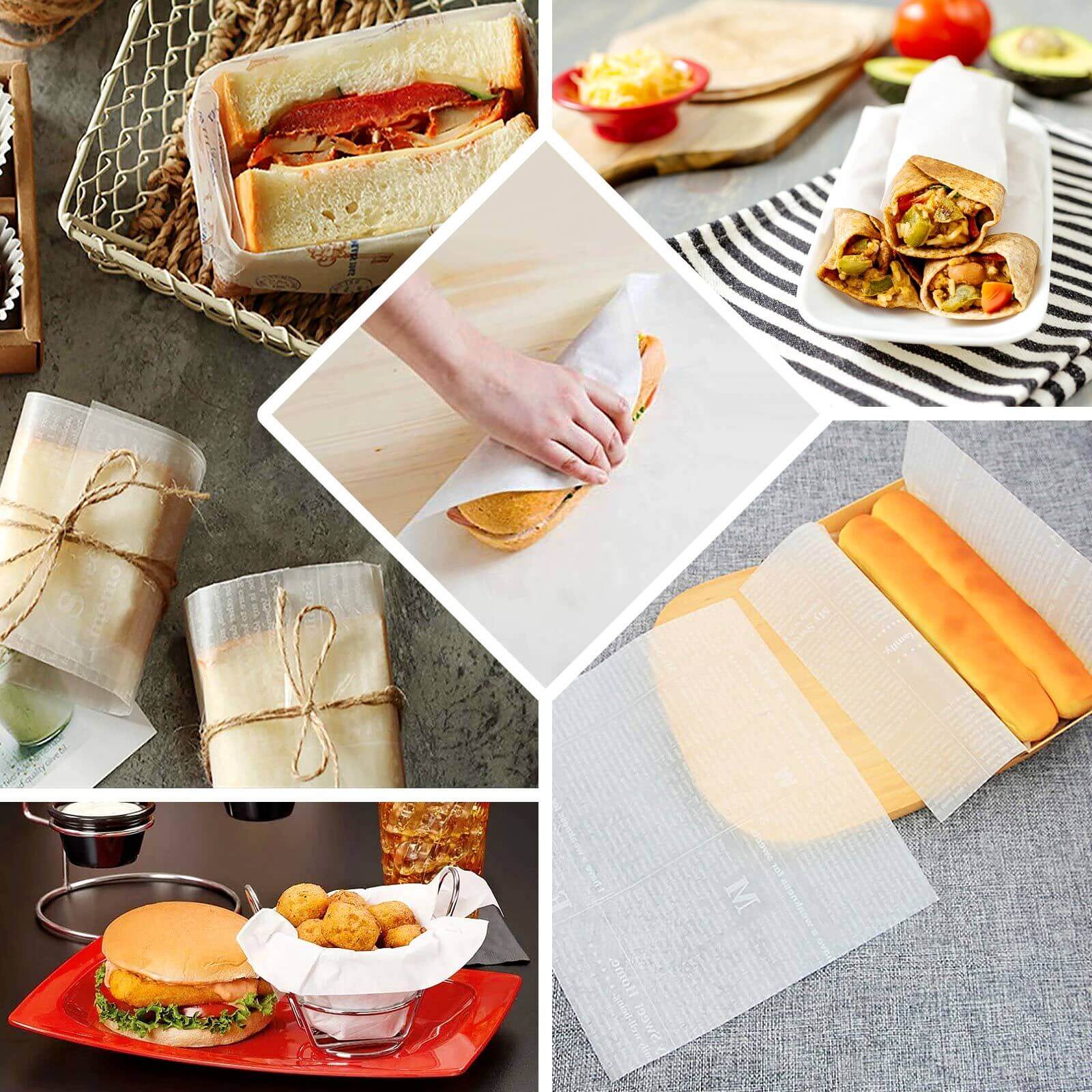 50-Pack Wax Paper Basket Liners Rectangle Design White - Great for Food Presentation and Wrapping 9"x10" 35GSM