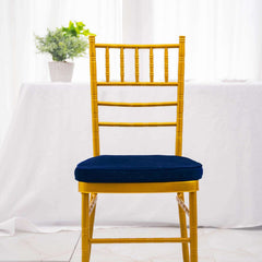 Velvet Chair Cushion with 2" Thick Memory Foam and Ties Navy Blue - Removable Cover for Chiavari Chairs