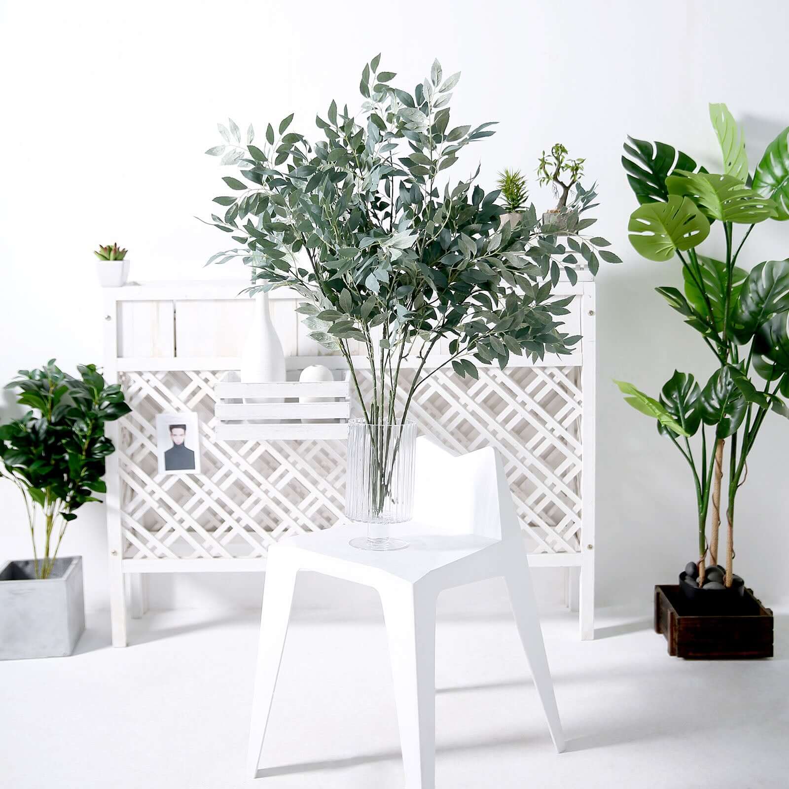 2 Bushes 42" Tall Frosted Green Artificial Silk Beech Leaf Branches, Faux Plant Stem Vase Fillers