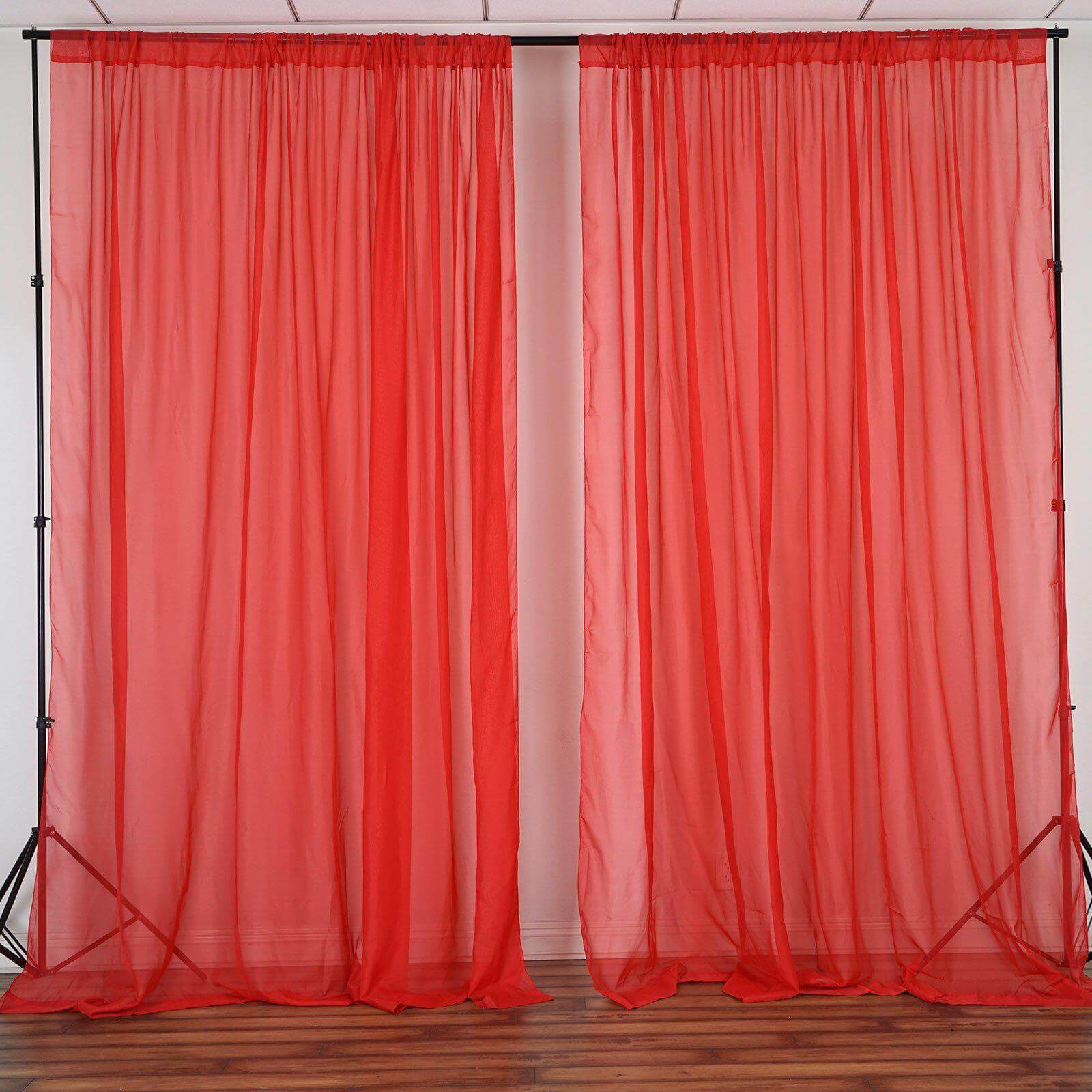 2 Pack Red Sheer Chiffon Event Curtain Drapes, Durable Flame Resistant Premium Organza Backdrop Event Panels With Rod Pockets - 10ftx10ft