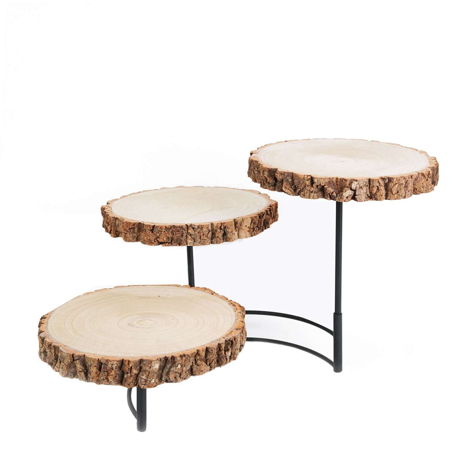 3-Tier Wooden Cheese Board Stand Half Moon Wood Slice Design - Rustic Cupcake Centerpiece 12" Tall