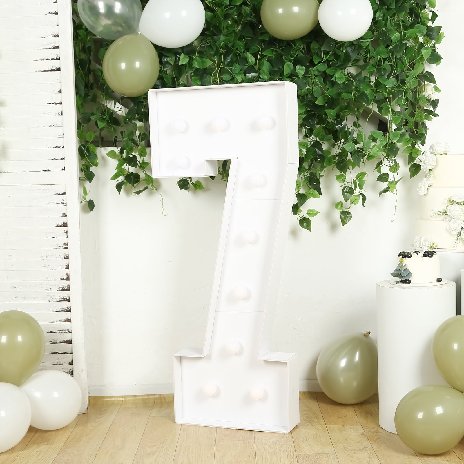 Giant LED Marquee Light Up Number "7", White 4ft Pre-Cut Foam Board with 10 Warm White Battery Operated LEDs, Glue Gun and Sticks