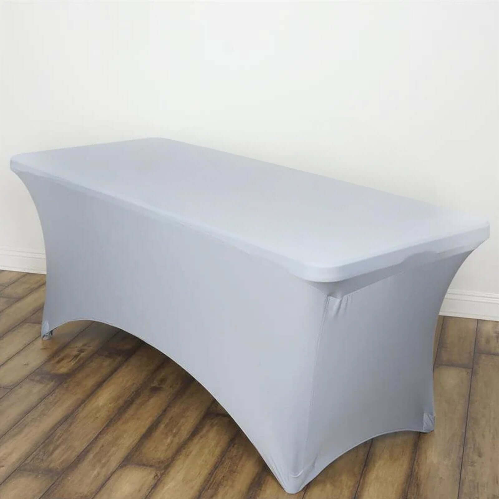Stretch Spandex 6ft Rectangle Tablecloth Silver - Durable Form-Fitting Table Cover