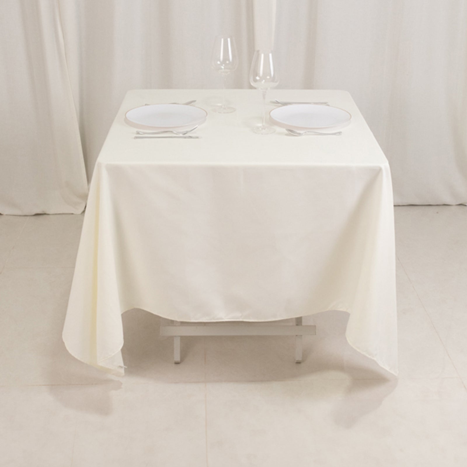 Cotton Blend 70"x70" Square Tablecloth Ivory - Wrinkle-Resistant Fabric Table Cover