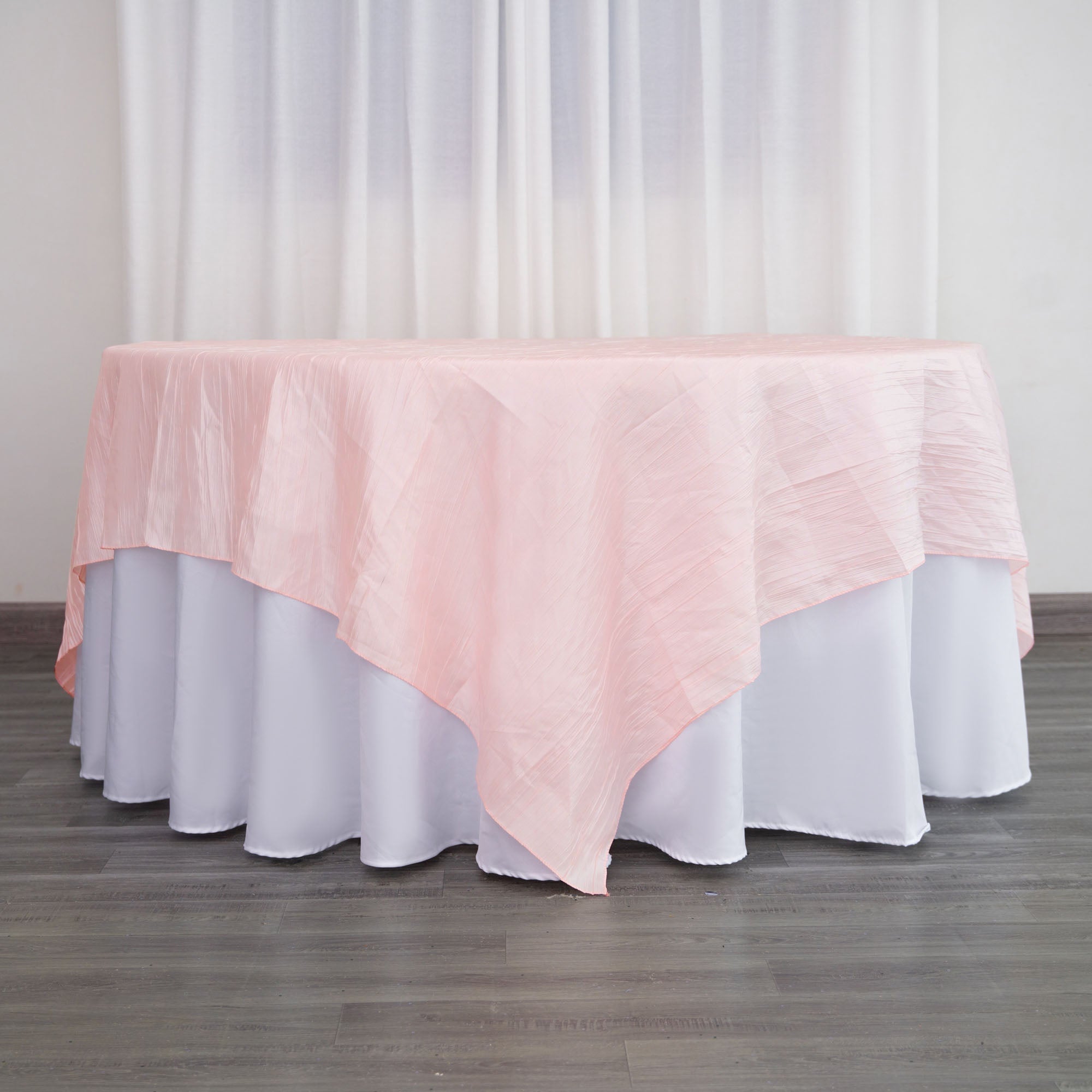 Taffeta 90"x90" Table Overlay Square Tablecloth Blush- Accordion Crinkle Table Cover