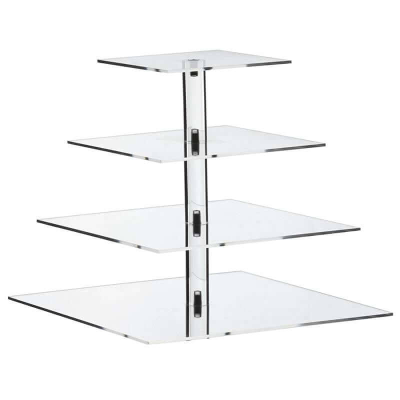 4-Tier Acrylic Square Cupcake Stand Clear - Heavy Duty Dessert Tower Display Holder for Pastries Appetizers & Snacks 12"