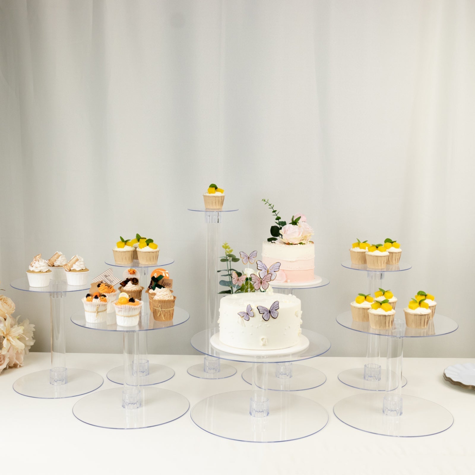 8-Tier Acrylic Cake Stand Set Clear - Sturdy & Lightweight Cupcake Holder Dessert Pedestal Centerpiece Risers in Assorted Sizes for Modern Minimalist Buffet Party Tables