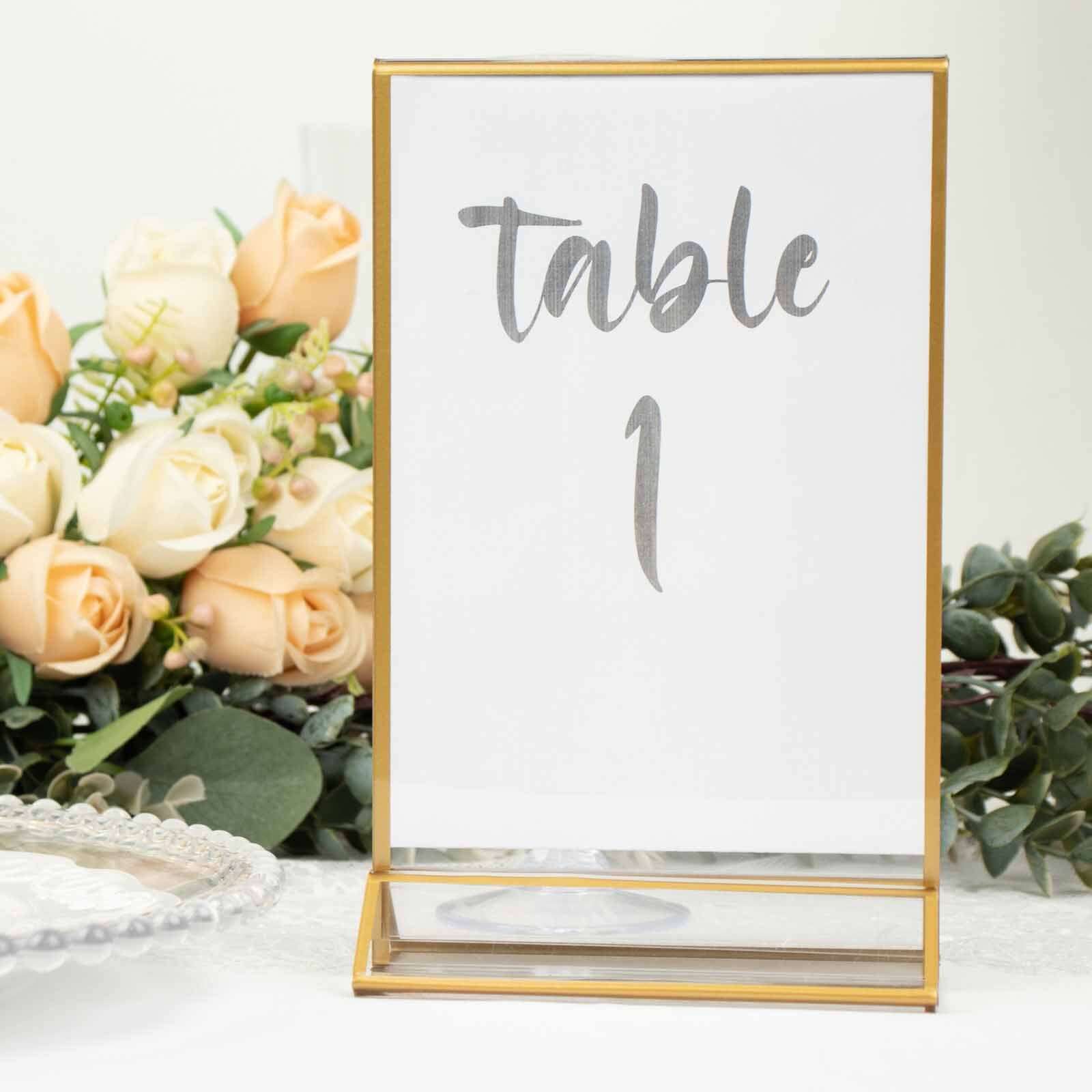 6-Pack Gold Frame Acrylic Table Sign Holders Double-Sided Display for Numbers and Menus - Perfect for Weddings 5"x9"