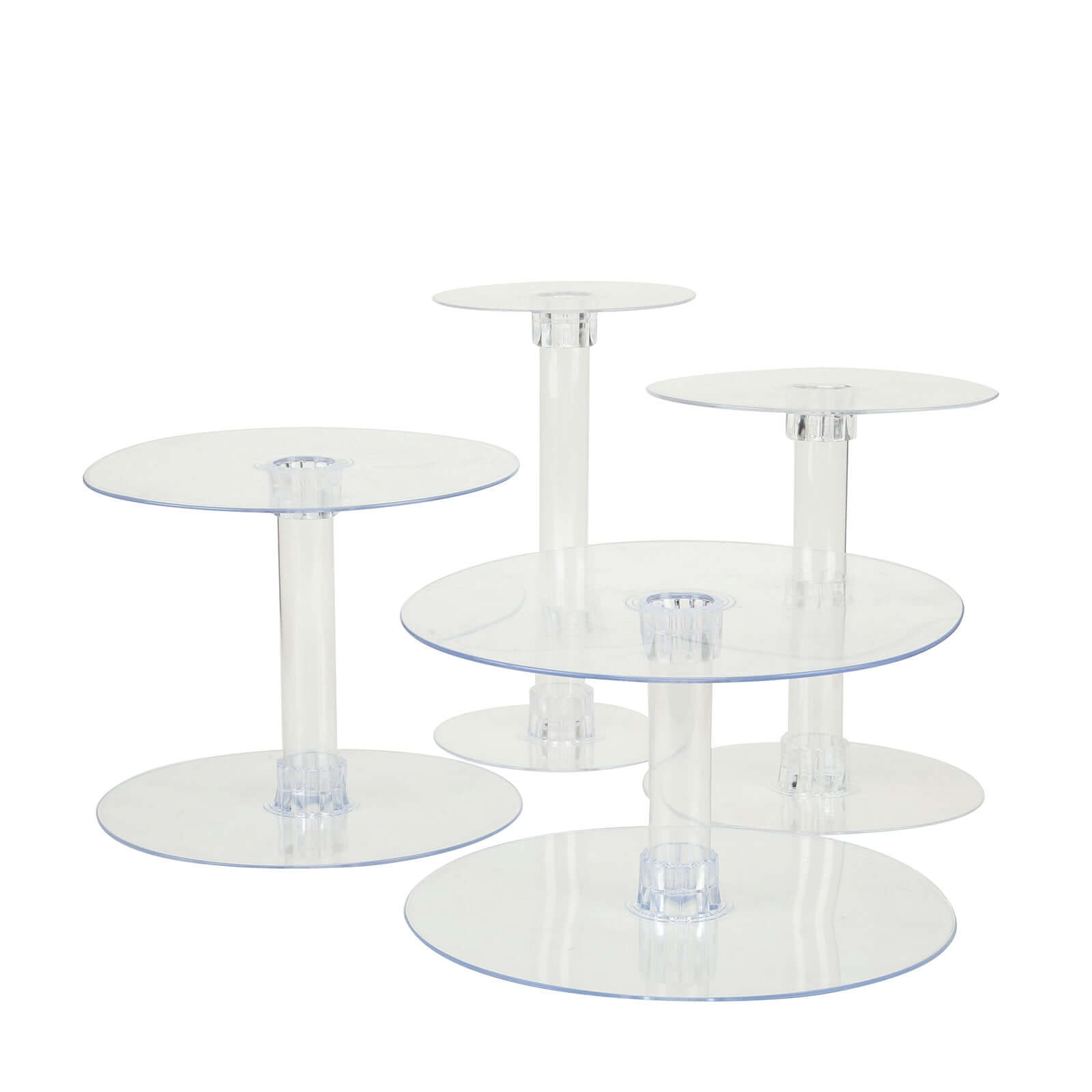 4-Tier Acrylic XL Cake Stand Set Clear - Sturdy & Lightweight Cupcake Holder Dessert Pedestal Centerpiece Risers in Assorted Sizes for Modern Minimalist Buffet Party Tables