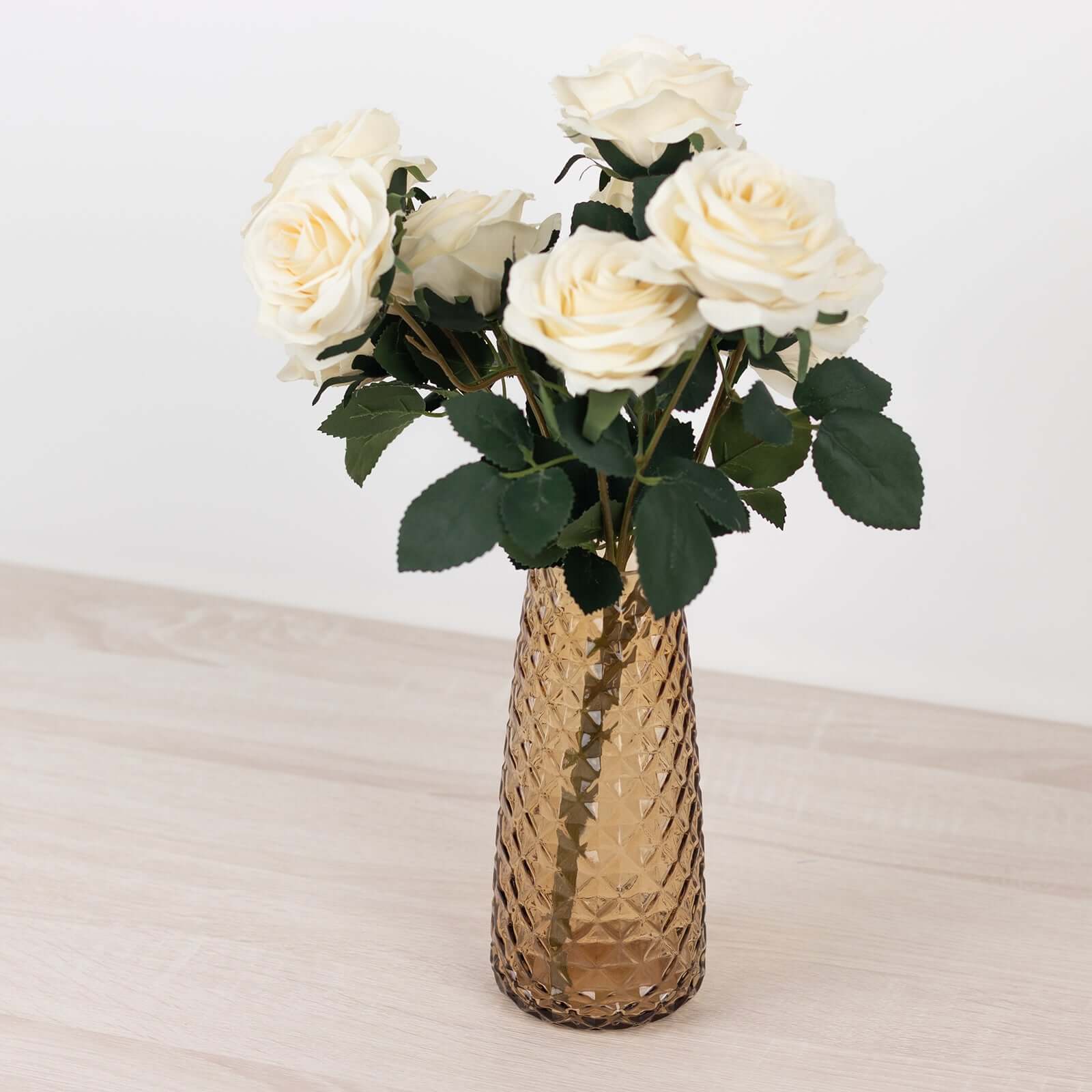 6-Pack Glass Urn Vases Amber Gold with Diamond Crystal Cut Pattern - Stylish Decorative Design for Event Decor 8.5"