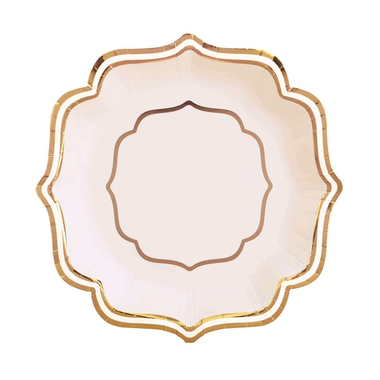 25-Pack Paper Dessert Plates in White with Gold Scallop Rim - Disposable 300GSM Appetizer Salad Plates for Classy Banquets & Celebrations 8"