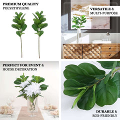 2 Bushes 25" Green Artificial Fiddle Leaf Branch Stems, Faux Plants