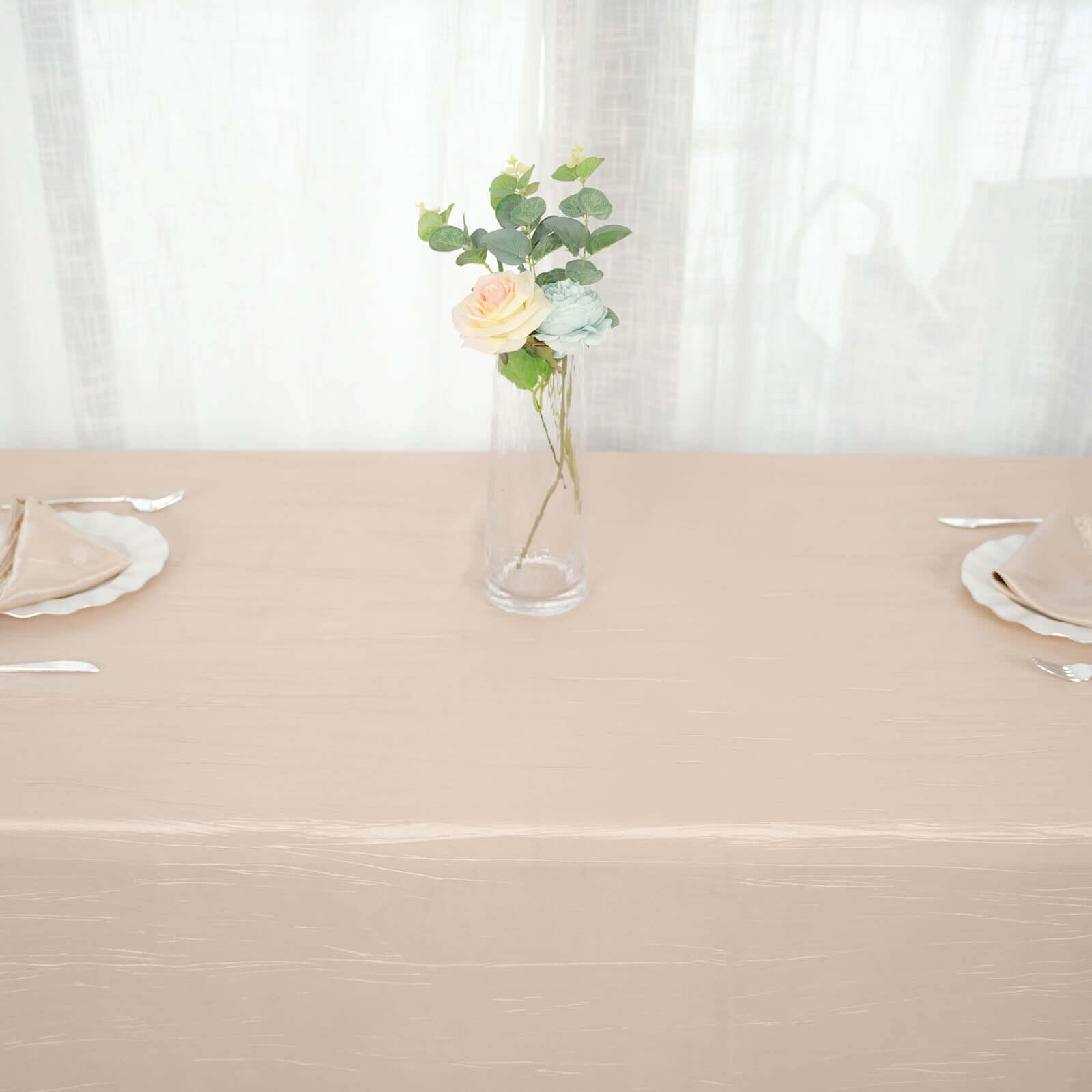 Taffeta 90"x156" Rectangle Tablecloth Beige - Accordion Crinkle Seamless Table Cover