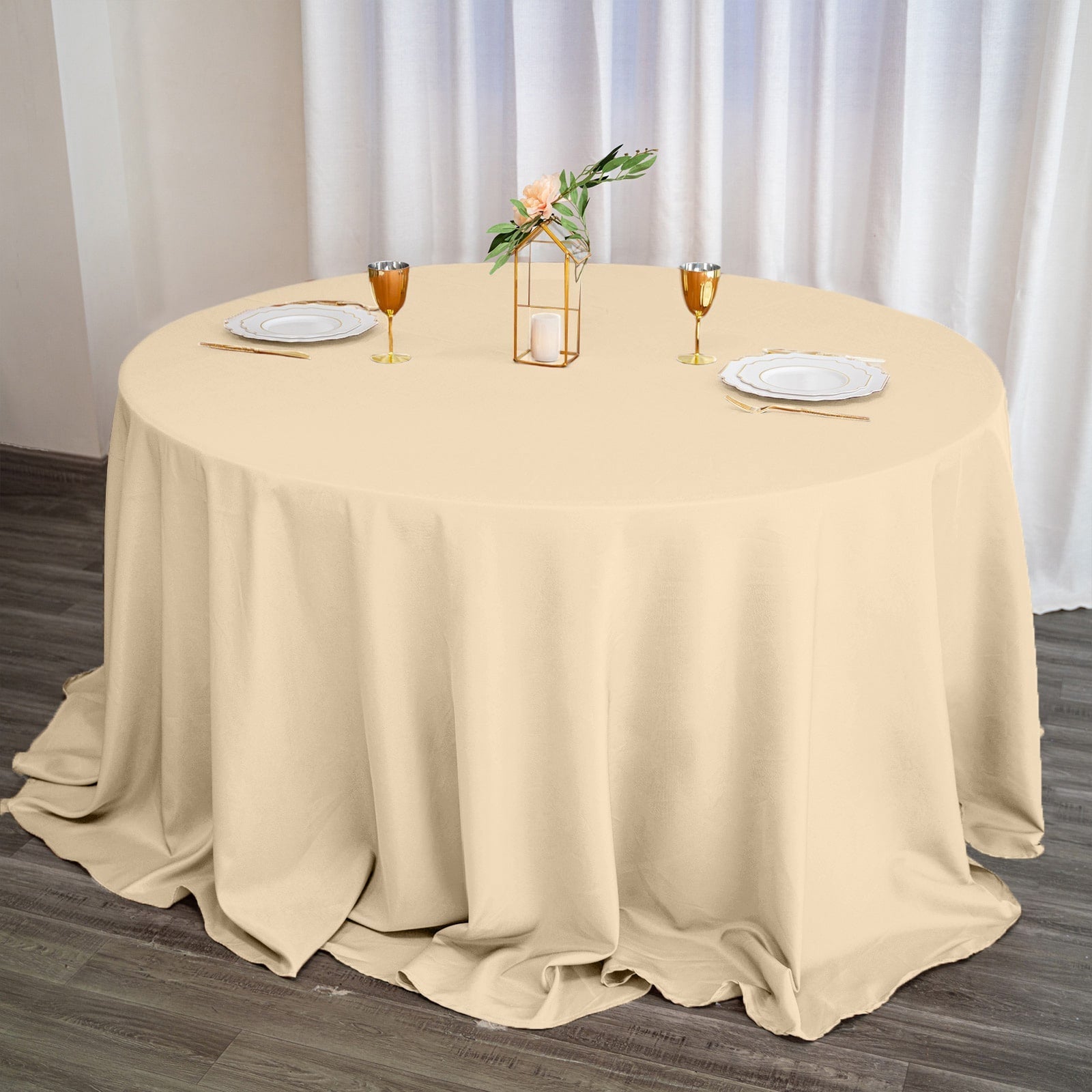 Polyester 132" Round Tablecloth Beige - Seamless Chic Table Cover