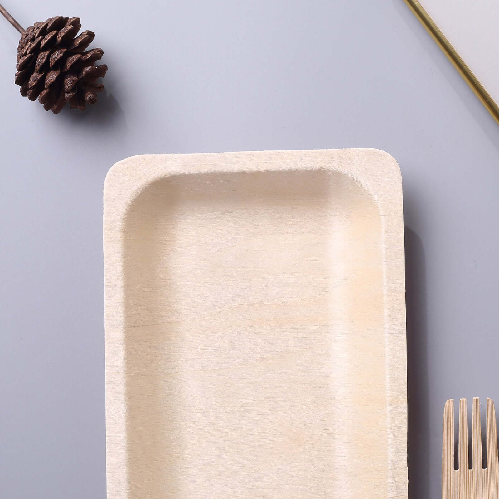 25-Pack Birchwood 5"x8" Rectangle Dessert Serving Plates - Natural Eco Friendly Wooden Disposable Plates for Farmhouse-Style Events, Parties & Gatherings