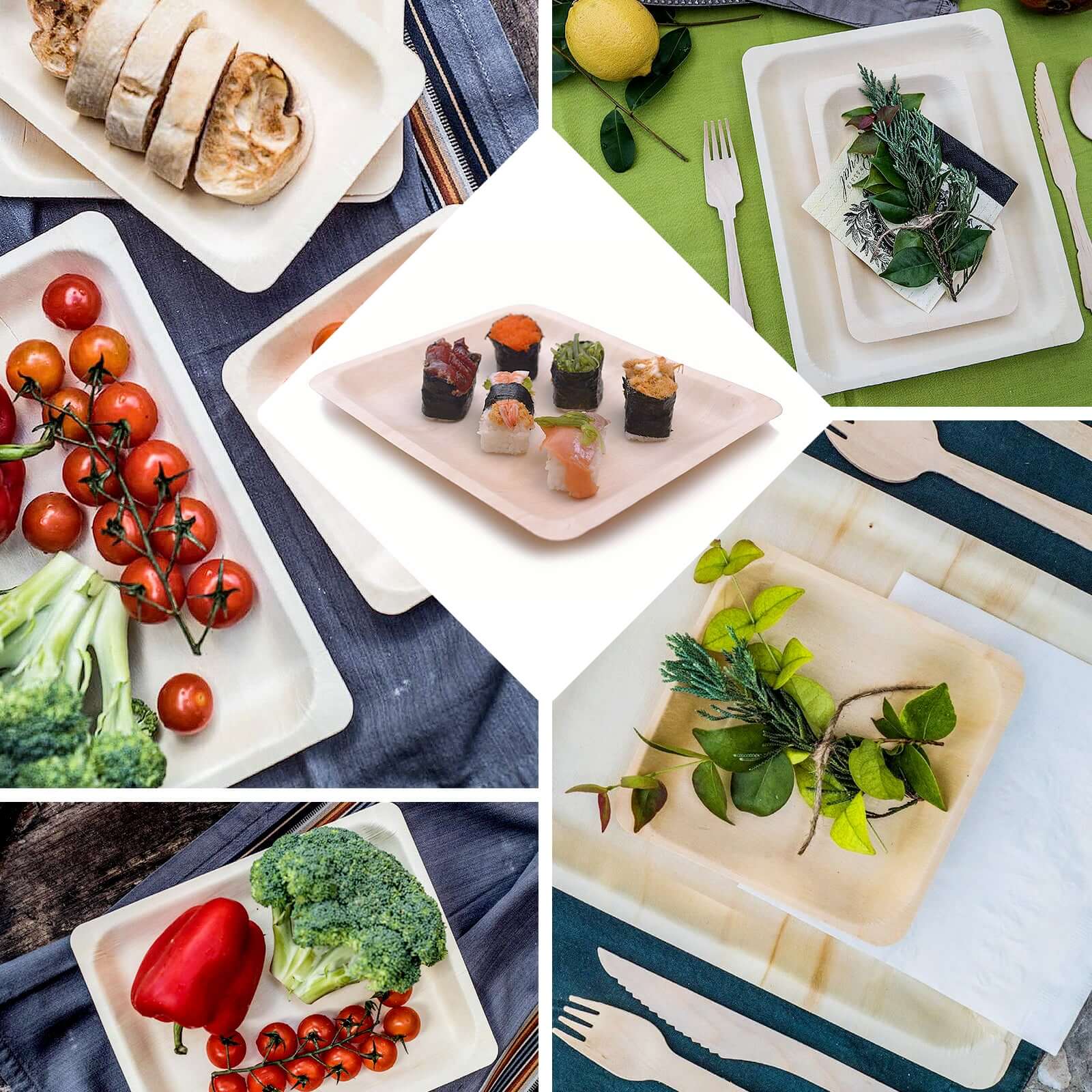 12-Pack Birchwood 8"x10" Rectangle Dinner Plates - Natural Eco Friendly Wooden Disposable Plates for Farmhouse-Style Events, Parties & Gatherings