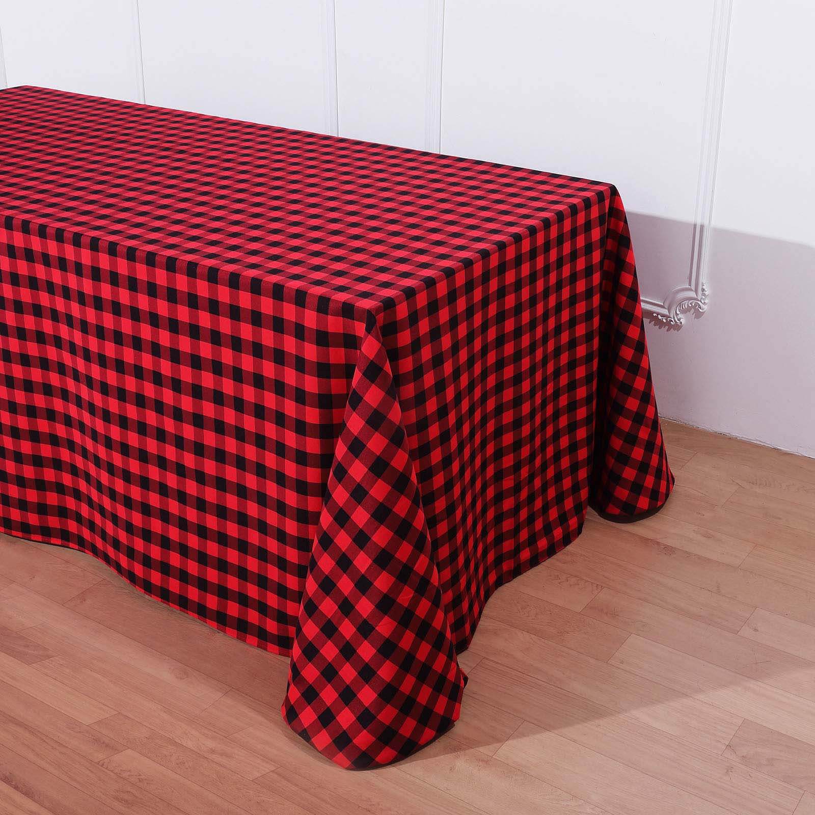 90"x156" Black Red Seamless Buffalo Plaid Rectangle Tablecloth, Checkered Polyester Tablecloth for 8 Foot Table With Floor-Length Drop