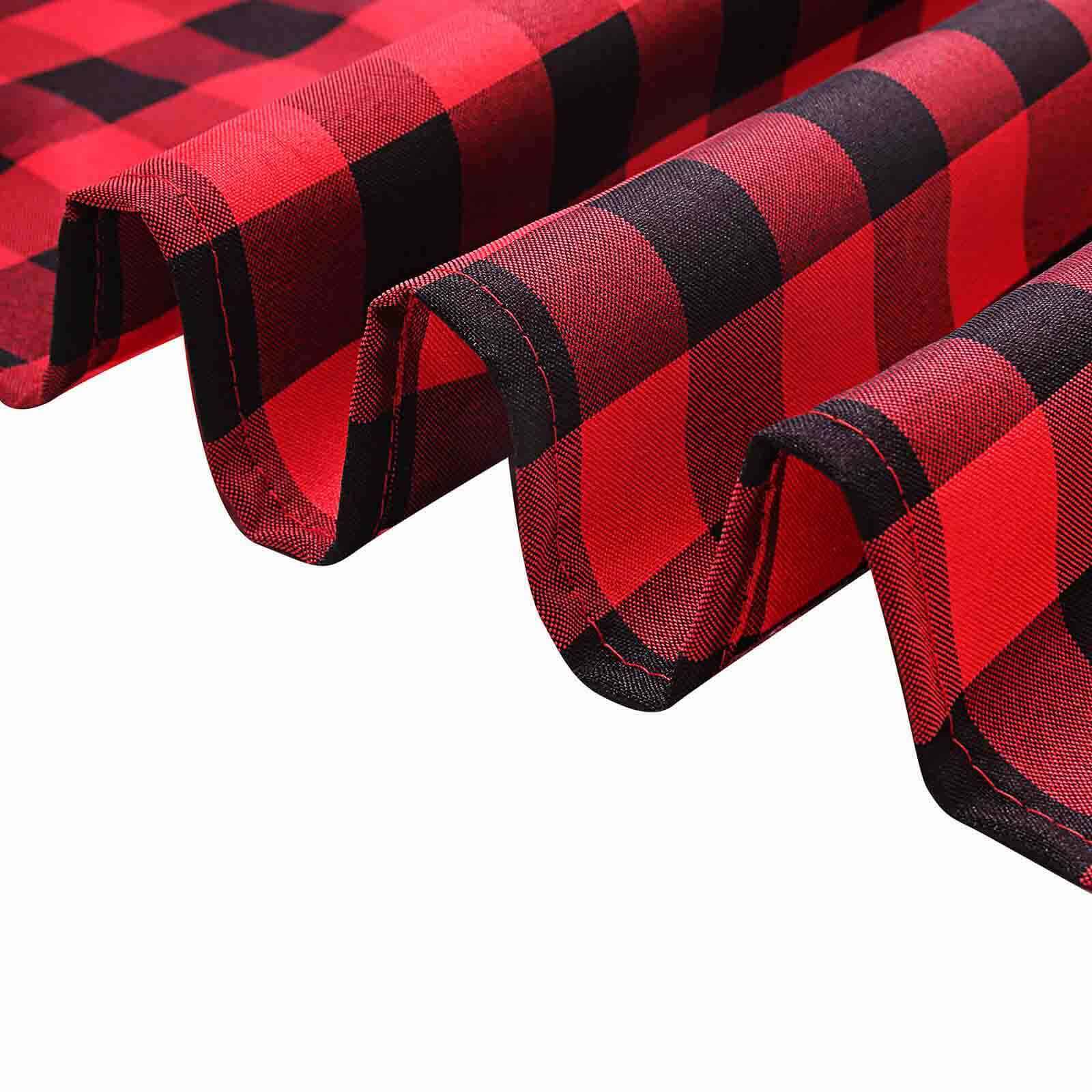 108" Black Red Buffalo Plaid Round Tablecloth, Checkered Gingham Polyester Tablecloth