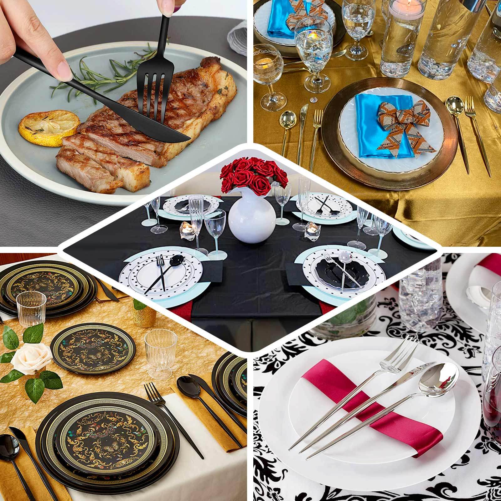 50-Pack Plastic Utensil Set Black - Premium Disposable Heavy Duty Sleek Flatware for Events