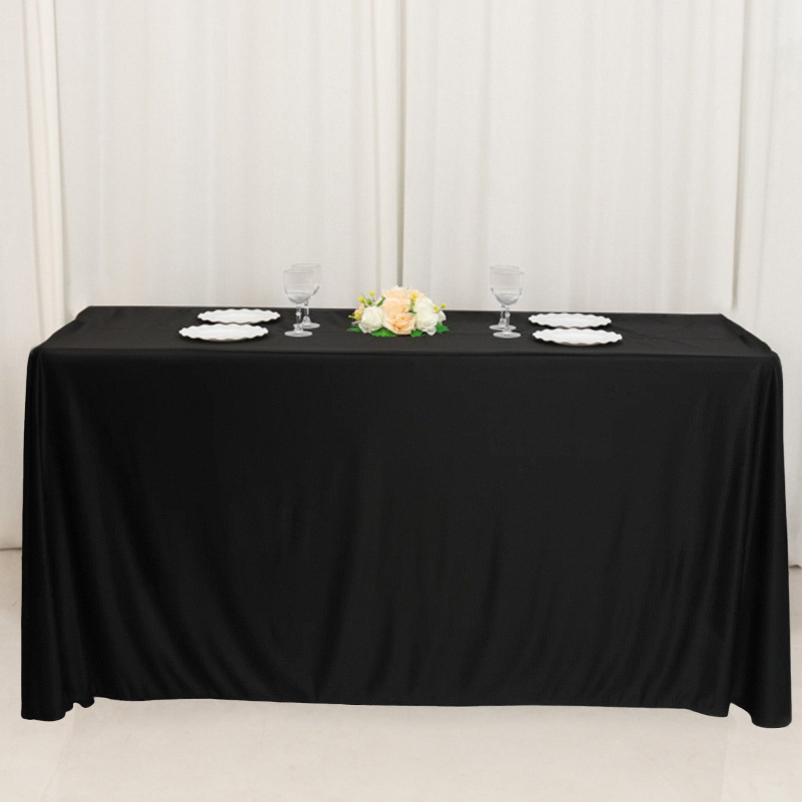Fitted Polyester 72"x24"x42" Rectangle Tablecloth Black - Secure Fit for Elevated Tables