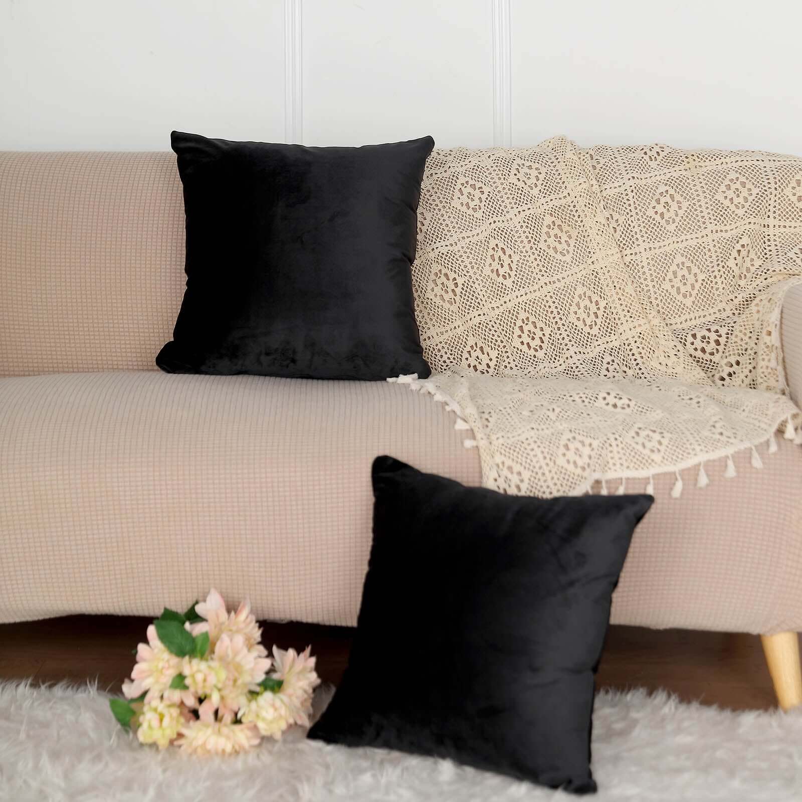 2 Pack 18" Black Soft Velvet Square Throw Pillow Cover
