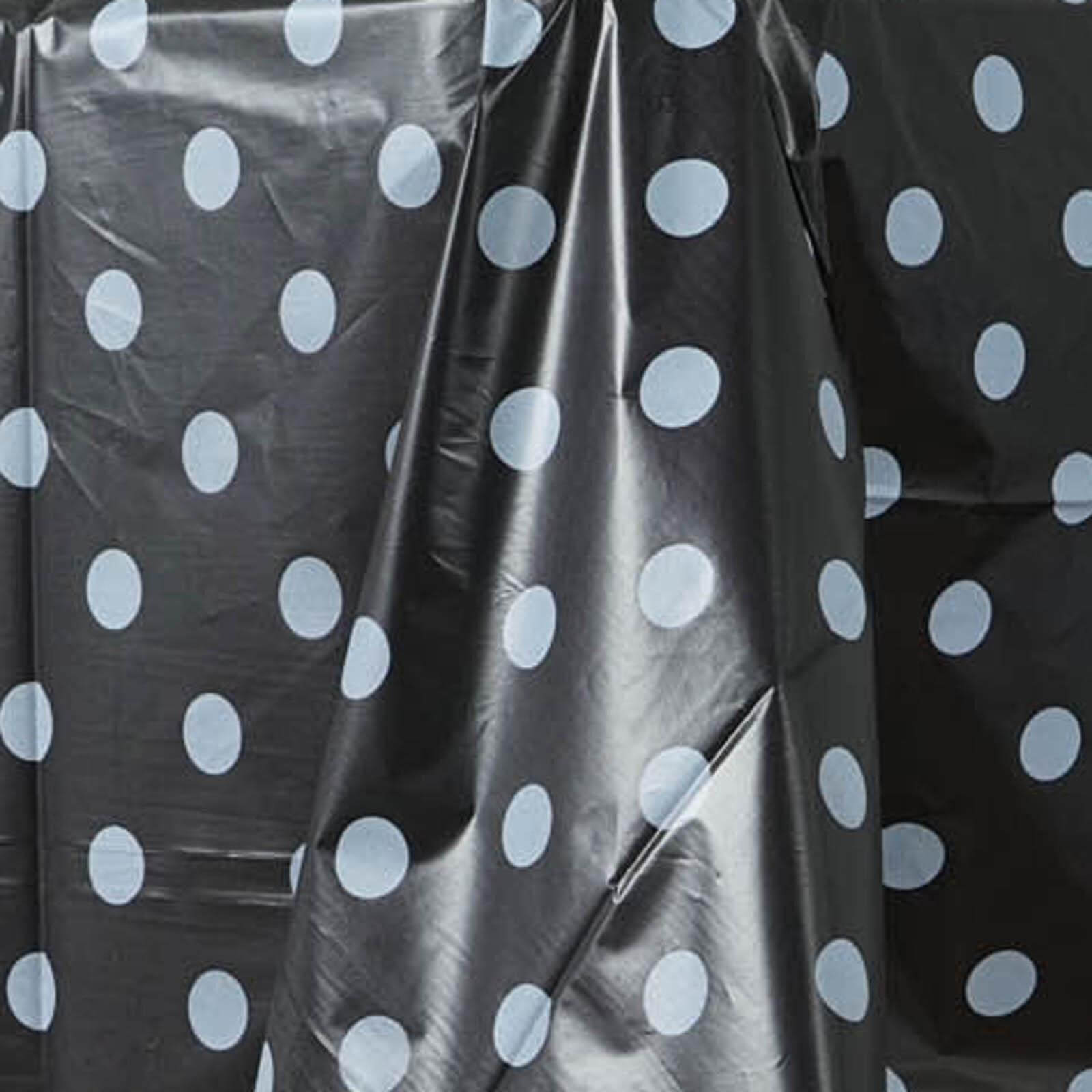 Plastic Table Cover Rectangle Black White Polka Dot - PVC Waterproof Disposable Tablecloth 54"x108"