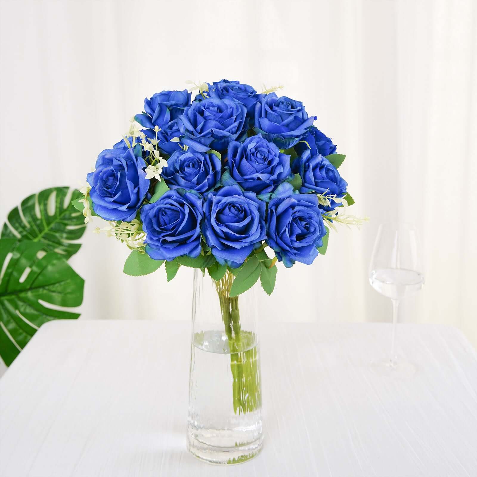 2 Bushes 18" Real Touch Royal Blue Artificial Rose Flower Bouquet, Silk Long Stem Flower Arrangements