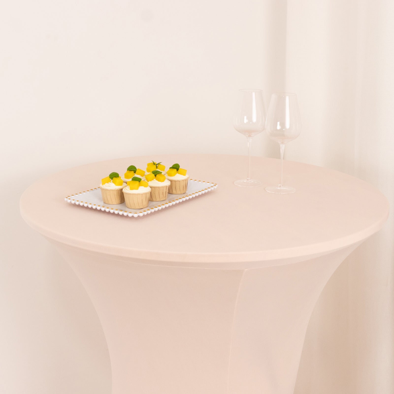 Spandex 33"-36" Round Cocktail Table Cover Blush - Easy to Maintain Stretch Fitted Highboy Tablecloth