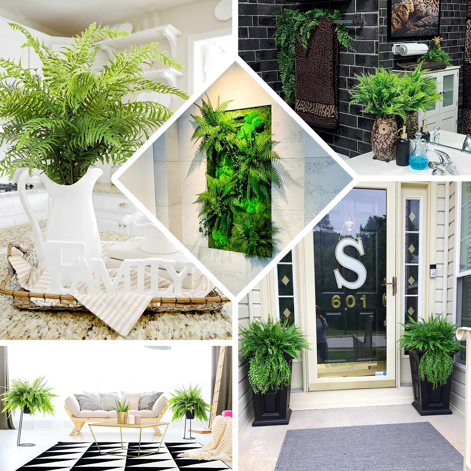 20" Artificial Boston Fern Green Leaf Plant, Premium Real Touch Indoor Spray