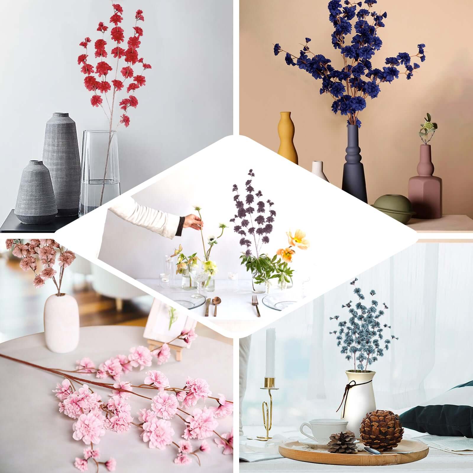 2 Branches 42" Tall Burgundy Artificial Silk Carnation Flower Stems