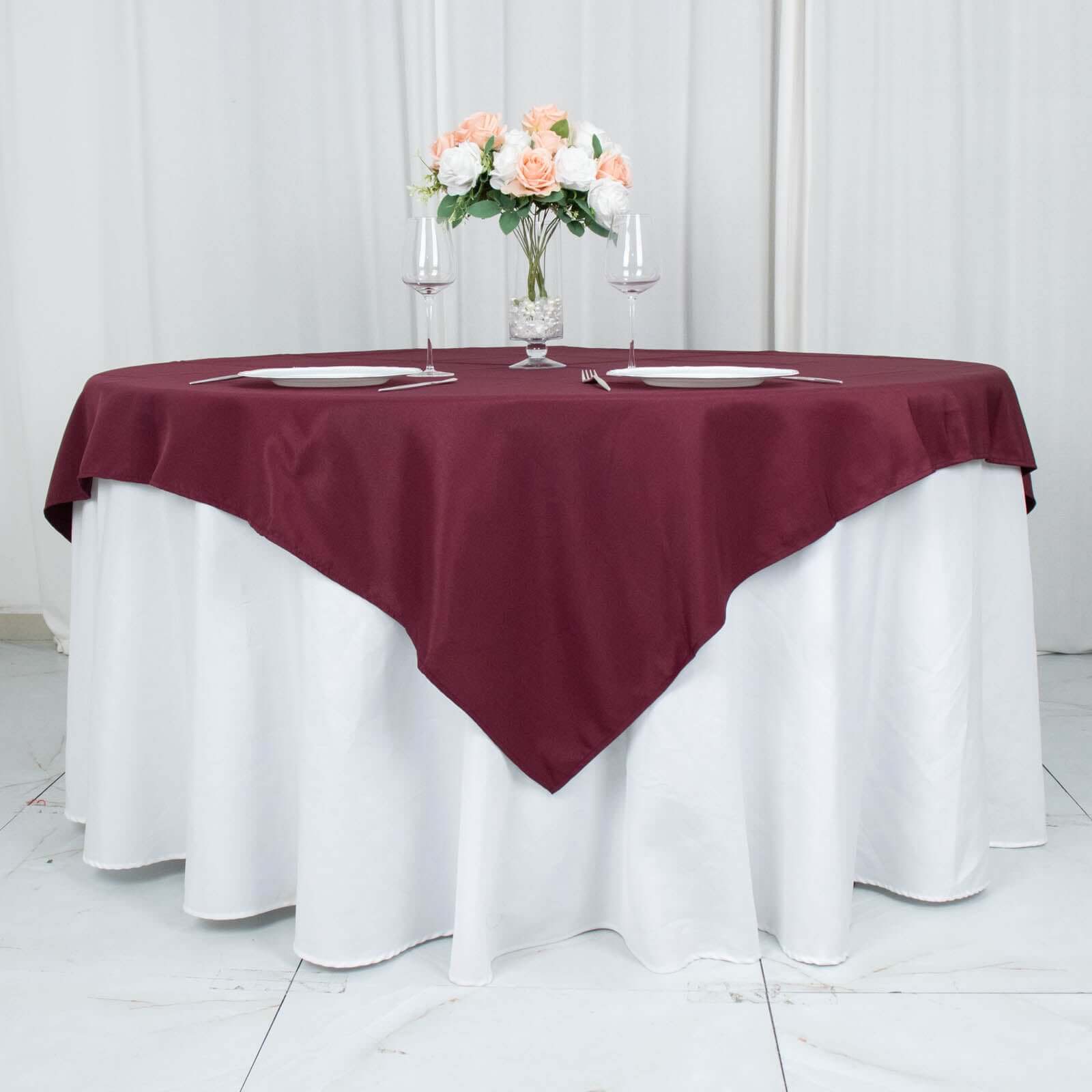 Premium Polyester 70"x70" Table Overlay Square Tablecloth Burgundy 220GSM Wrinkle-Resistant Table Cover