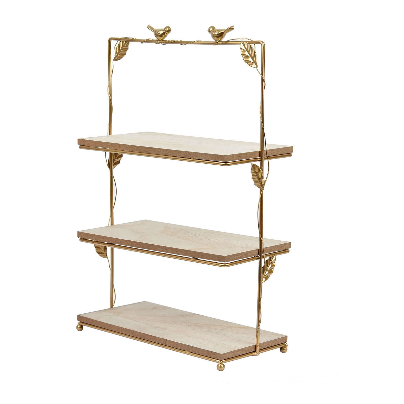 3-Tier Wooden Cheese Board Stand Rectangular Gold/Wood Slice Design - Rustic Cupcake Tower Centerpiece with Assembly Tools 19"