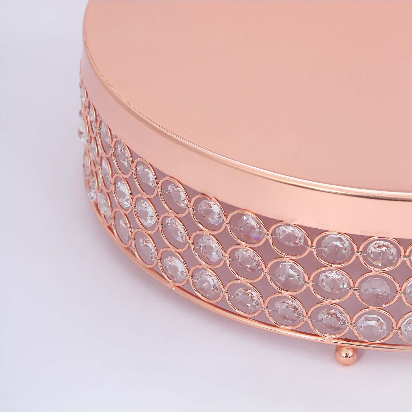 Metal Cake Stand Pedestal Crystal Beaded Design Rose Gold - Cupcake Display and Dessert Riser 13"