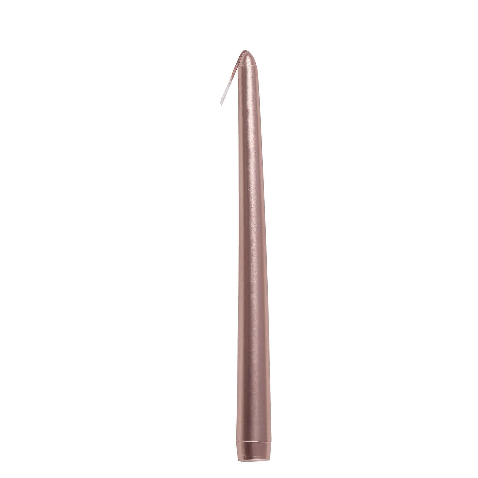 12-Pack Taper Candles Premium Wax Design Metallic Rose Gold - Unscented Candles for Upscale Settings 10"