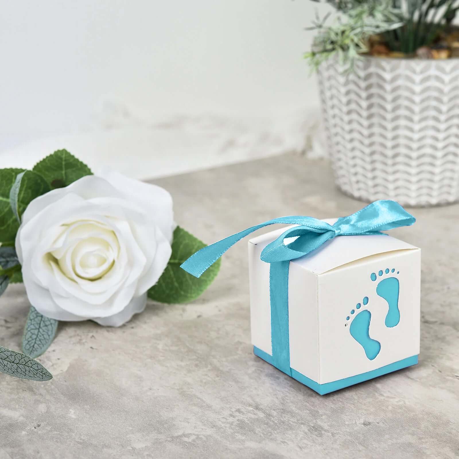25 Pack 2" Light Blue Footprint Baby Shower Party Favor Candy Gift Boxes
